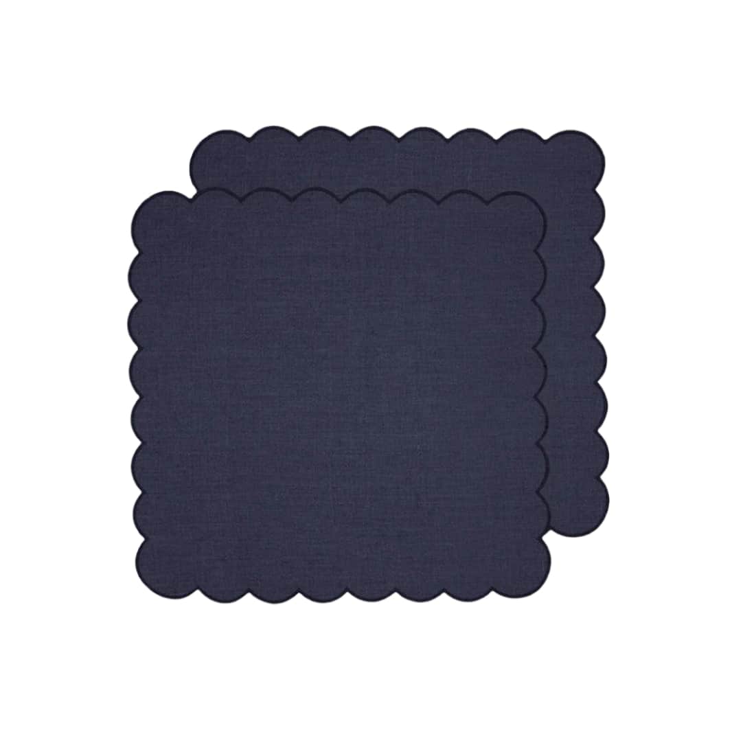 Zero-Waste Scalloped Linen Napkins Navy Blue - Set of 2