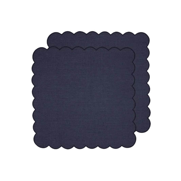 Zero-Waste Scalloped Linen Napkins Navy Blue - Set of 2