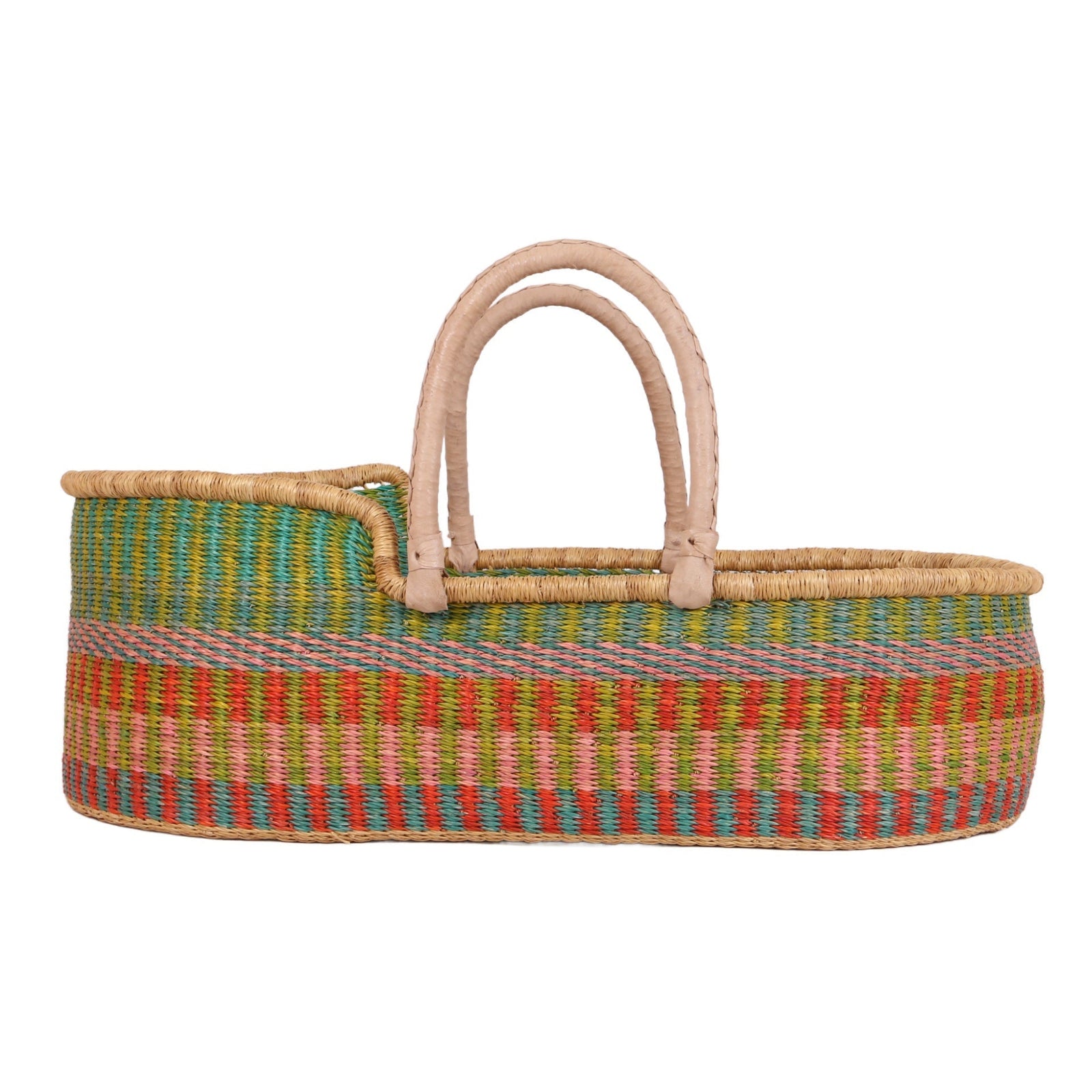 EFI: Green, Pink and Orange Woven Moses Basket