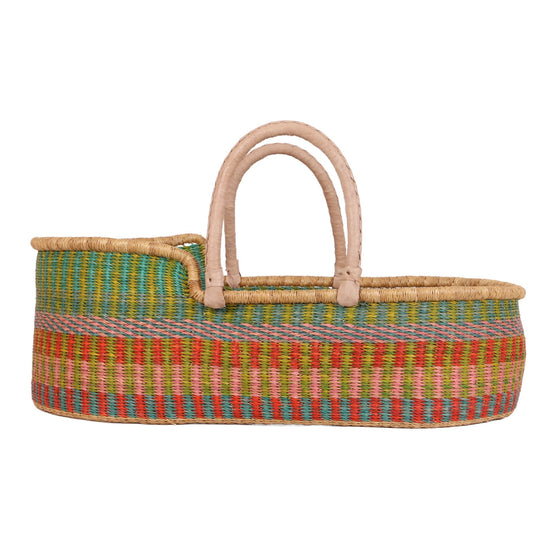 EFI: Green, Pink and Orange Woven Moses Basket