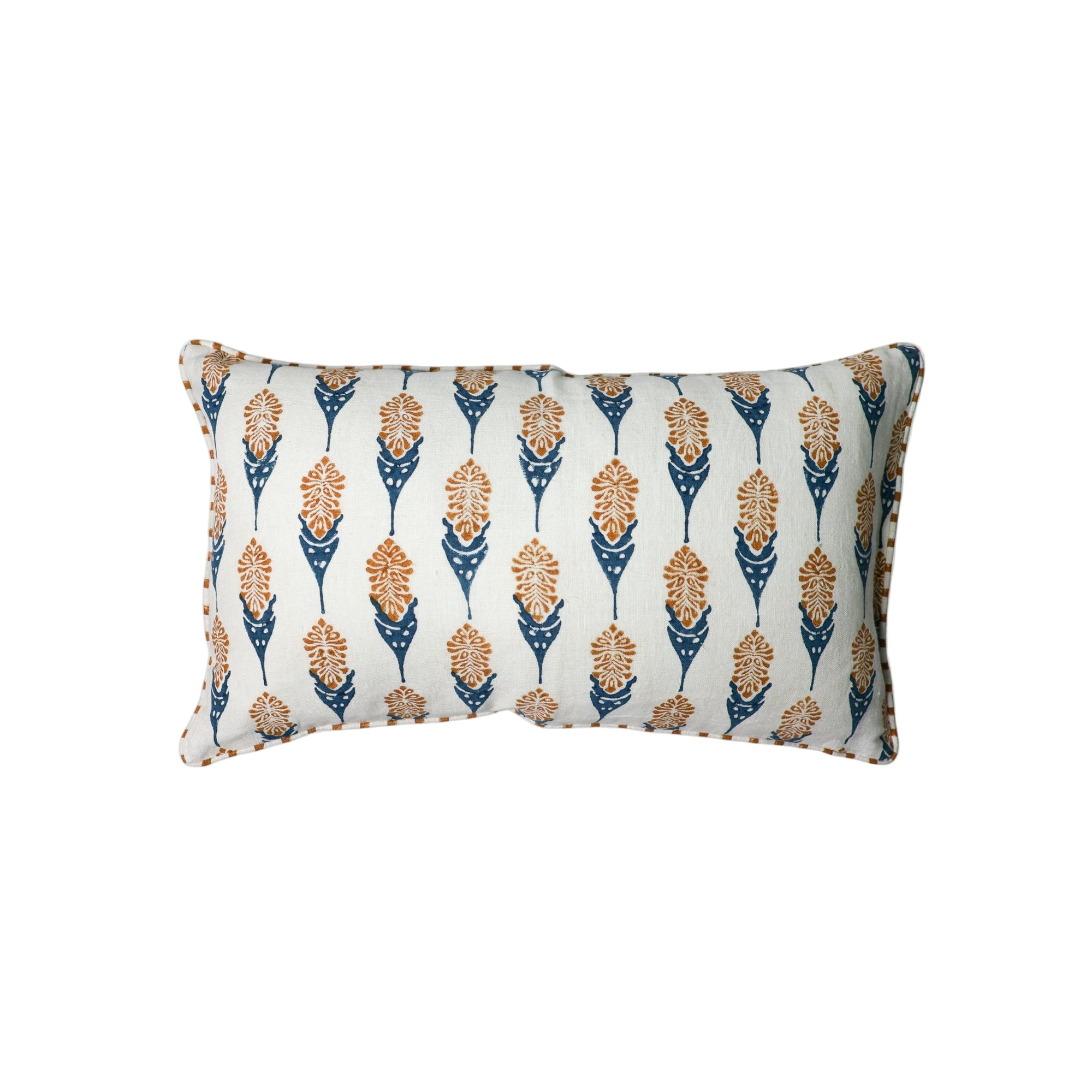Bahaar Lumbar Throw Pillow Cover - Mustard & Blue