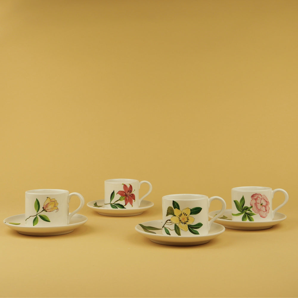 Set of 4 Botanica Cups w/ Saucer
