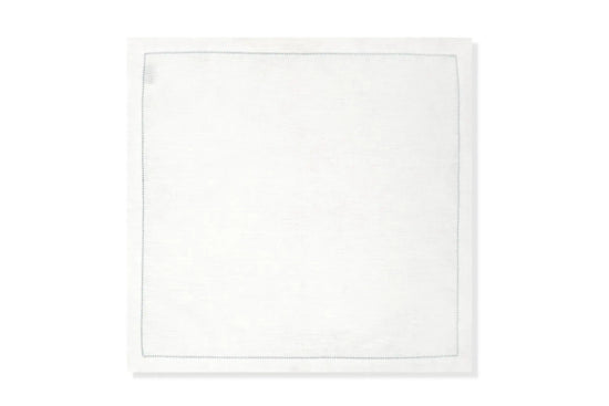 Set of 6 Ivory White Napkins with Sky Blue Hemstitch