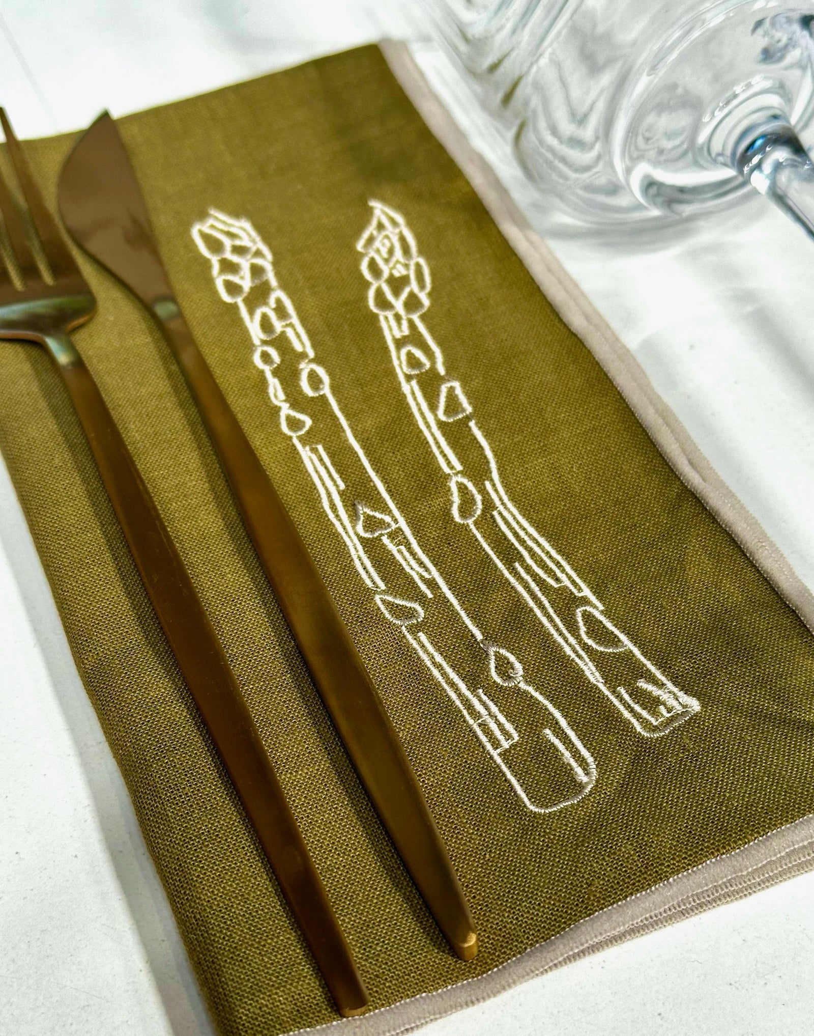 Linen Embroidered Napkins | 'Asparagus'