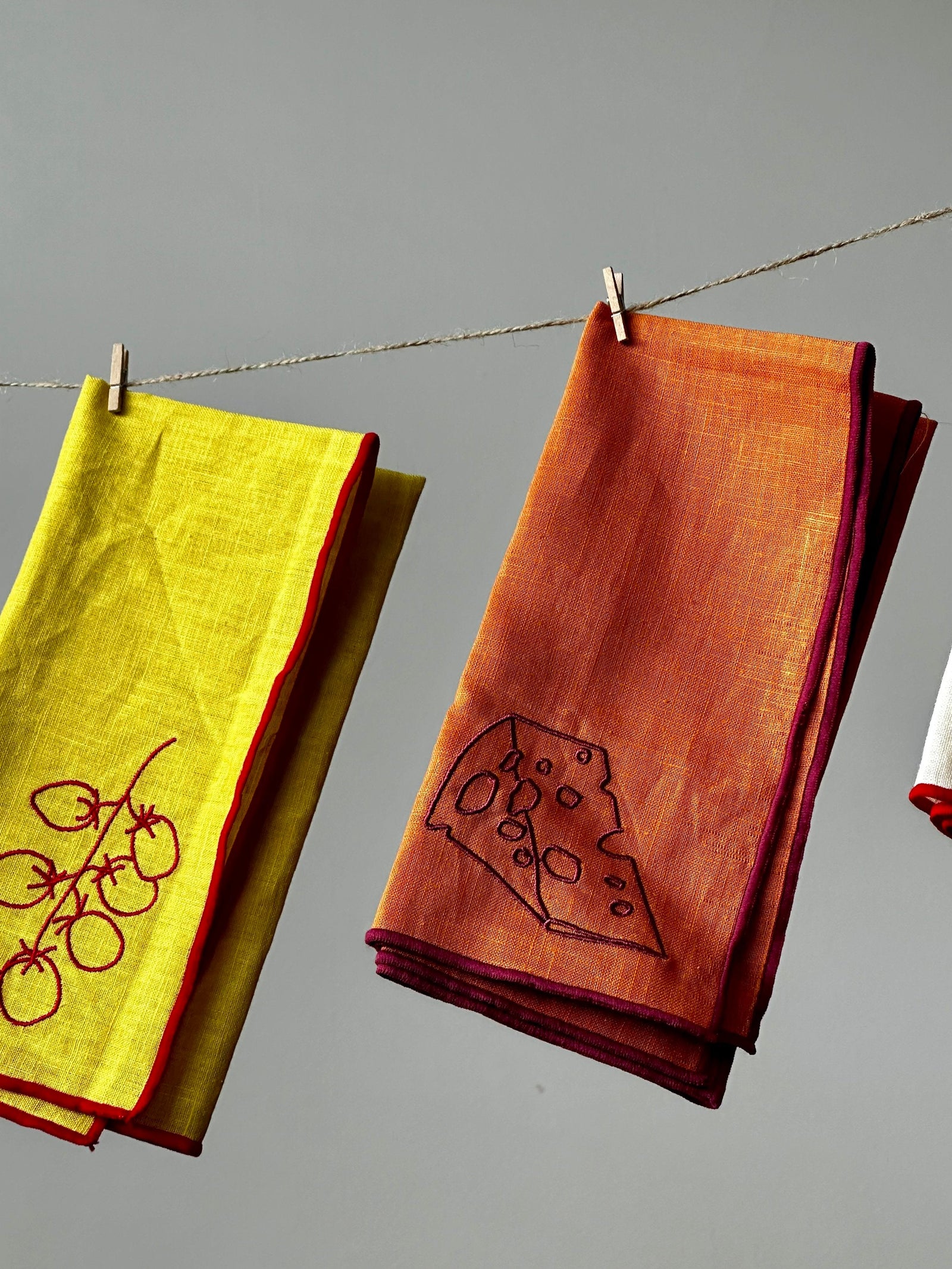 Linen Embroidered Napkins | 'Cheese'