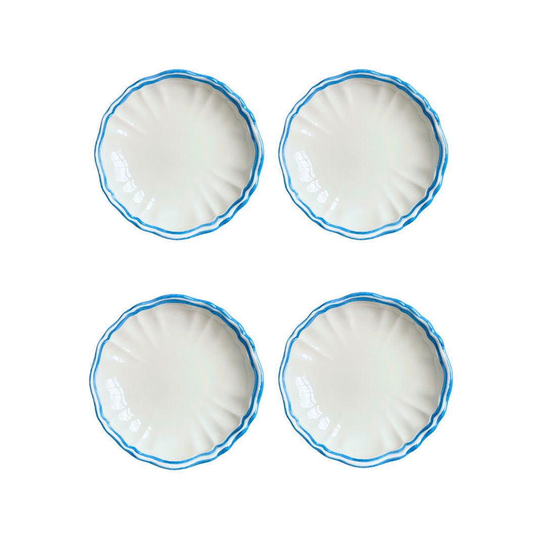 Ceramic Scalloped Blue Bread Plate Set of 4