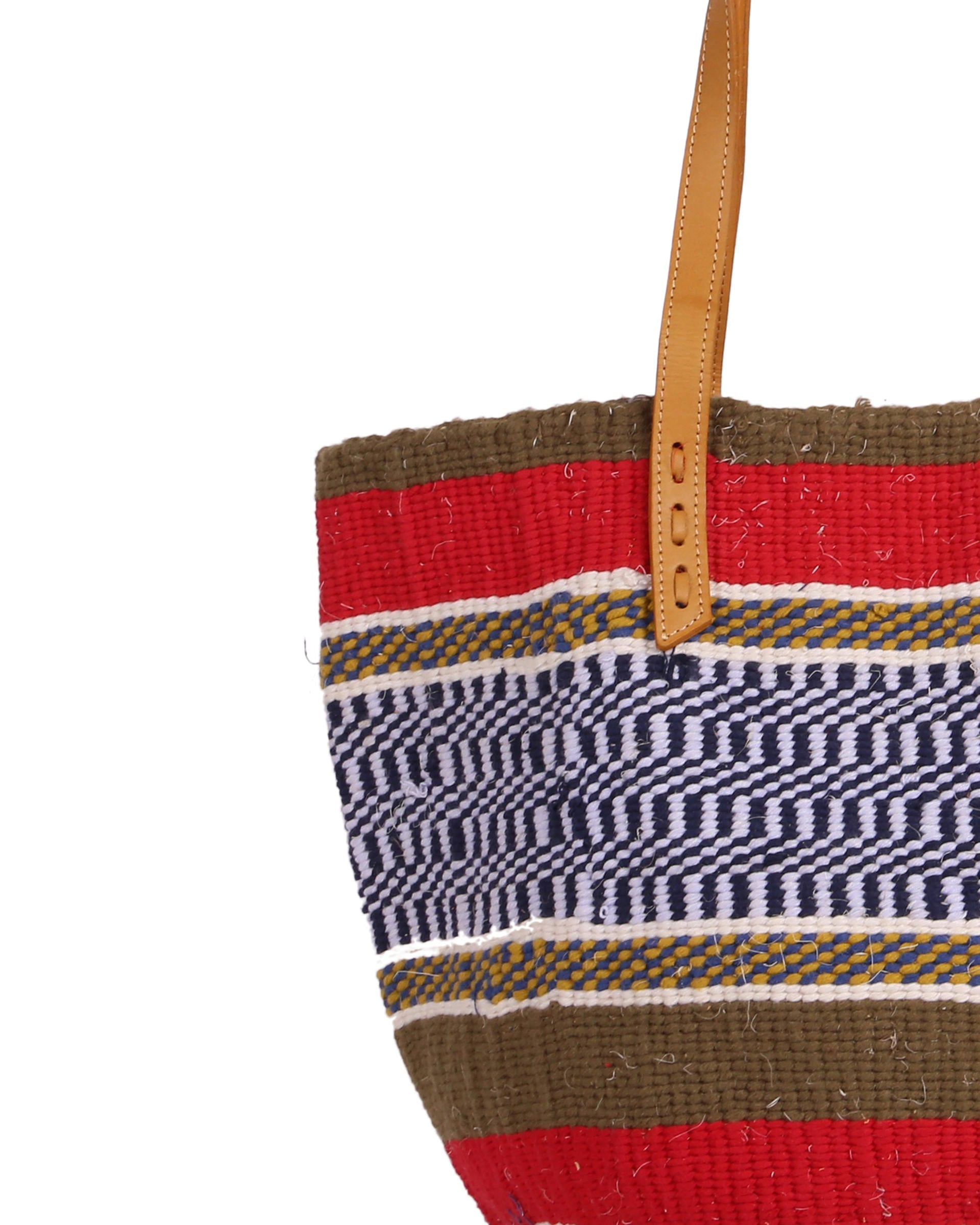 MAISHA: Handwoven Red, Brown and Navy Wool Tote Bag