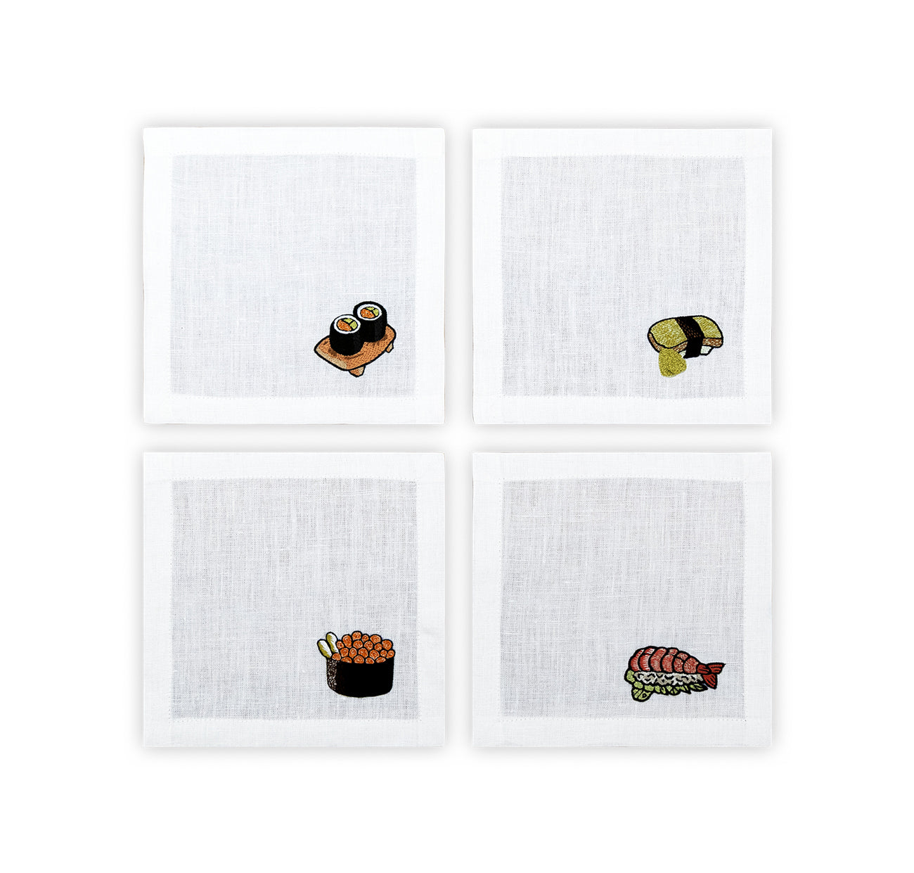 Embroidered Table Linen - Sushi Cocktail Napkins (Set of 4)