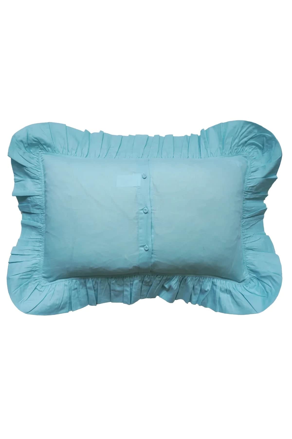 Embroidered Ruffle Oblong Cushion made with Linen Liberty Fabric SEA SPRAY