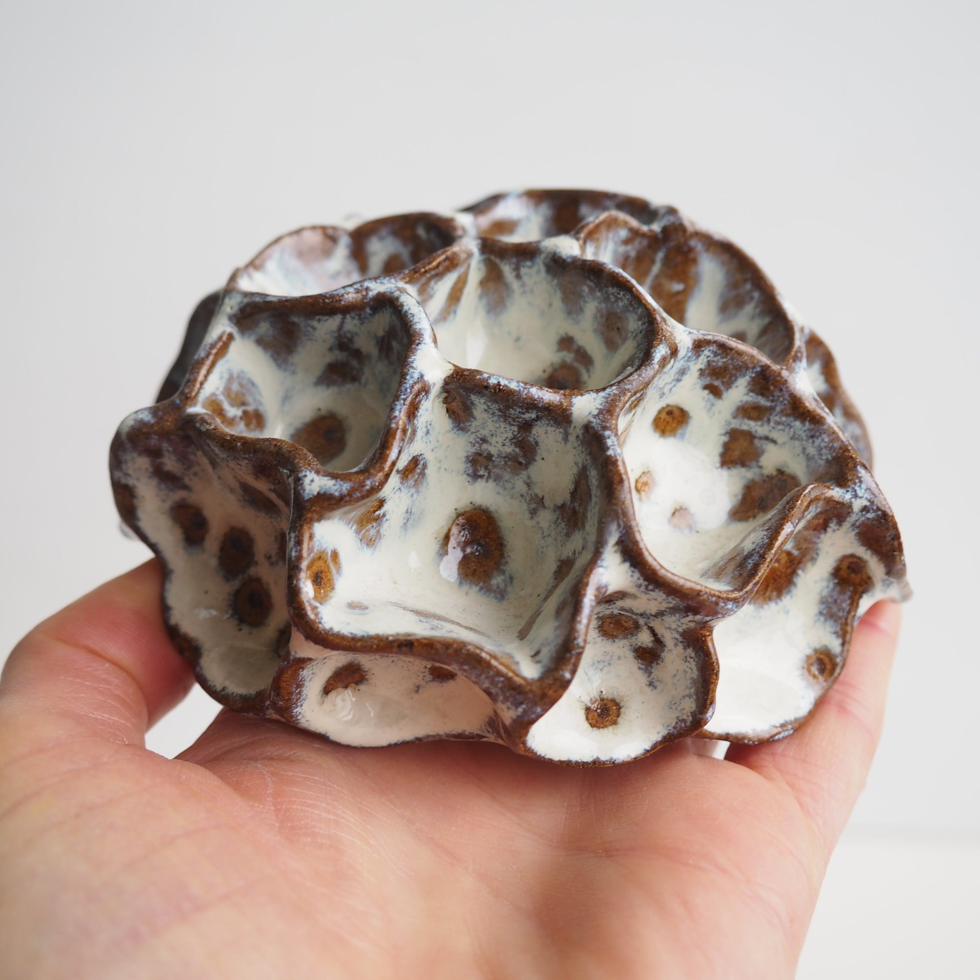 Handmade Pottery Textural Sculptures Brown and Cream