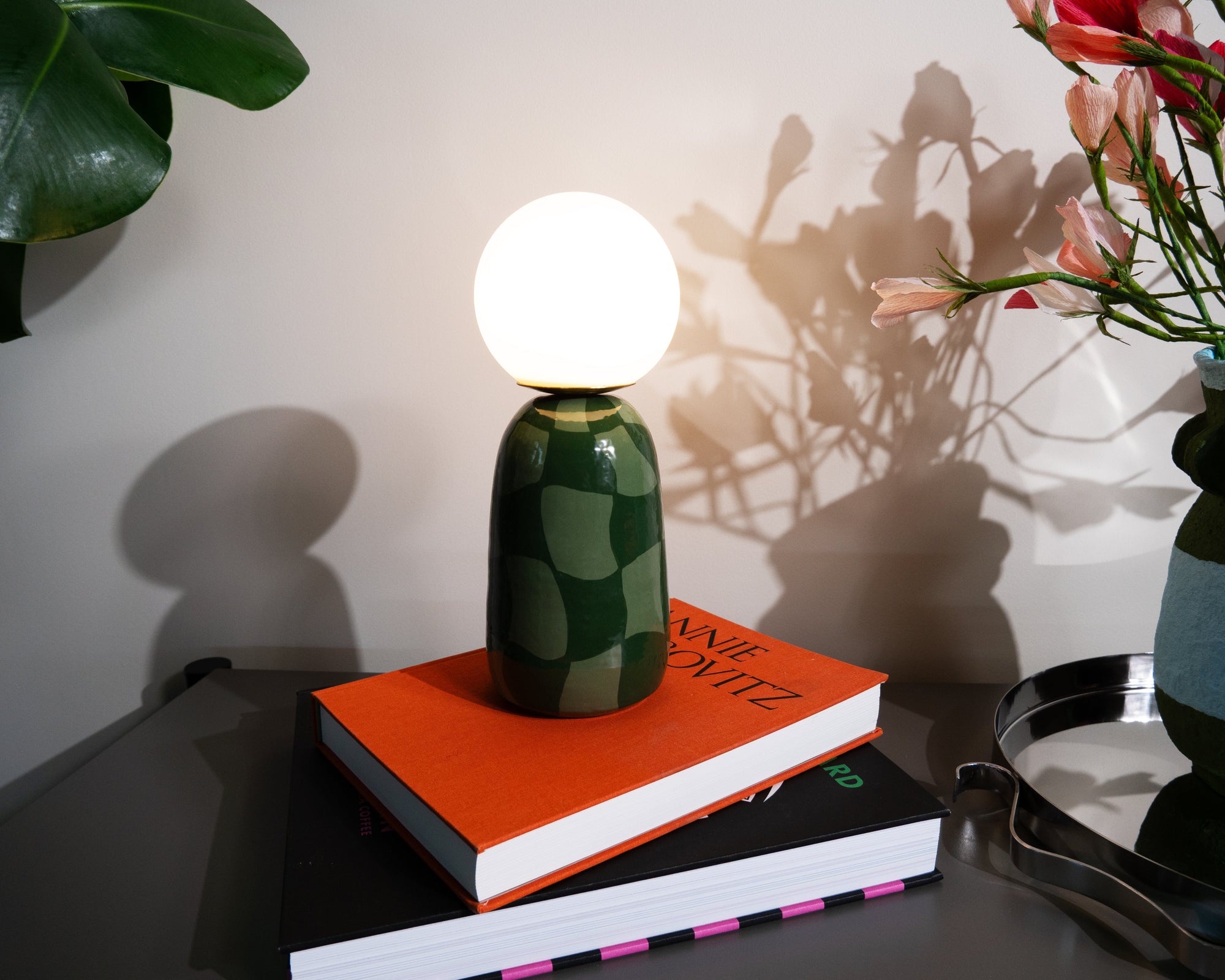 'Abstract Check' Table Lamp w/ Bulb - Green