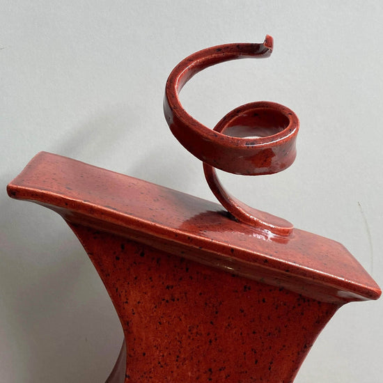 Tall Ceramic Mantel Clock with Enclosed Face - Speckled Red
