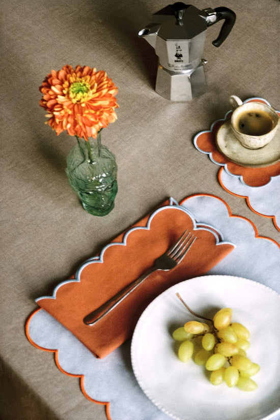 Zero-Waste Scalloped Linen Cocktail Napkins Tangerine - Set of 4