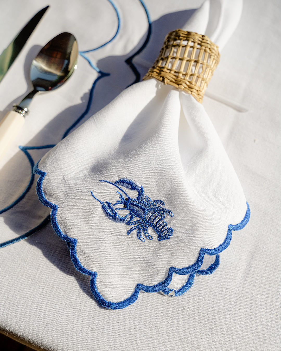 Blue Lobster Napkin with Picot Trim