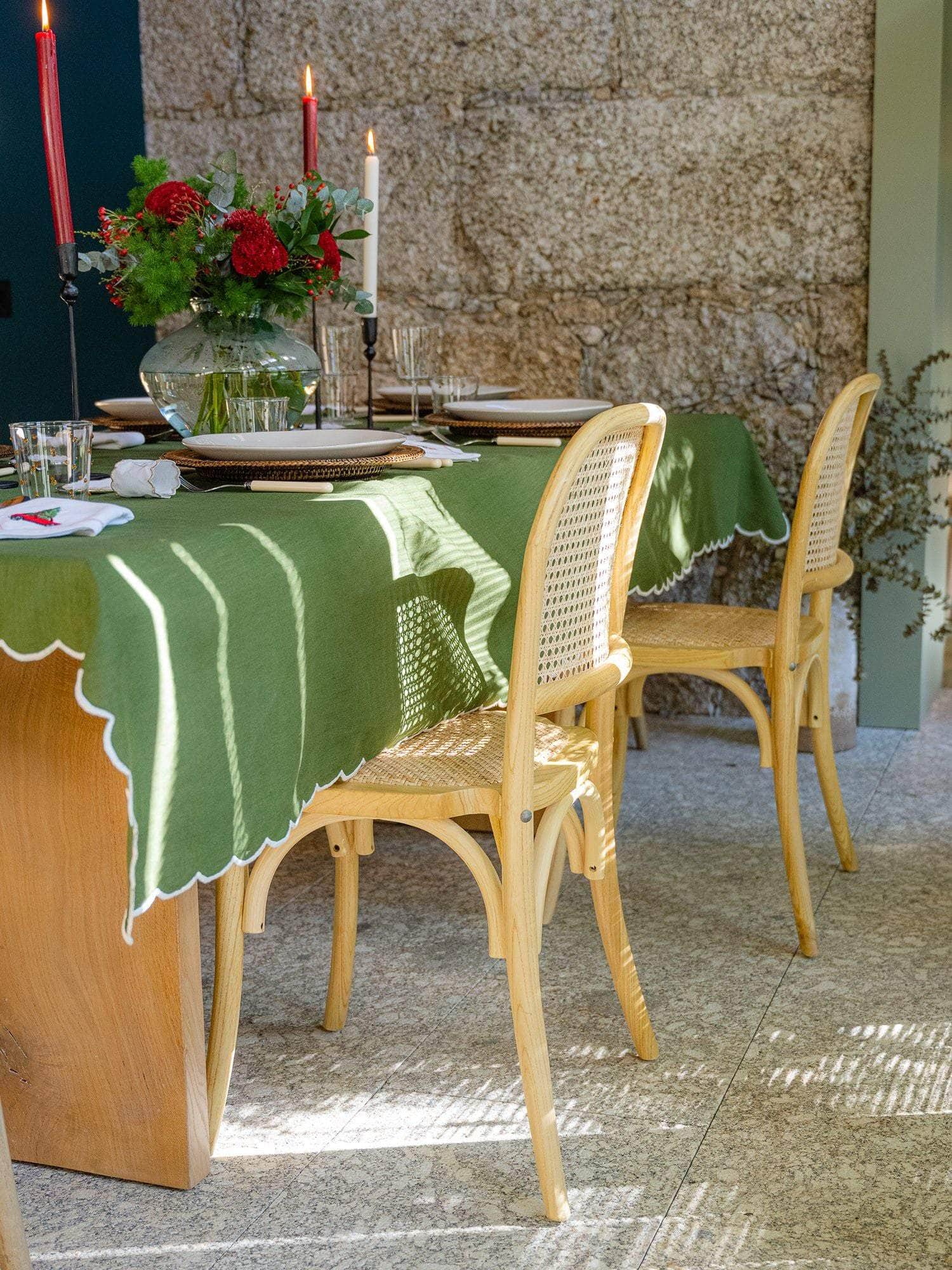 Green Tablecloth with White Dots