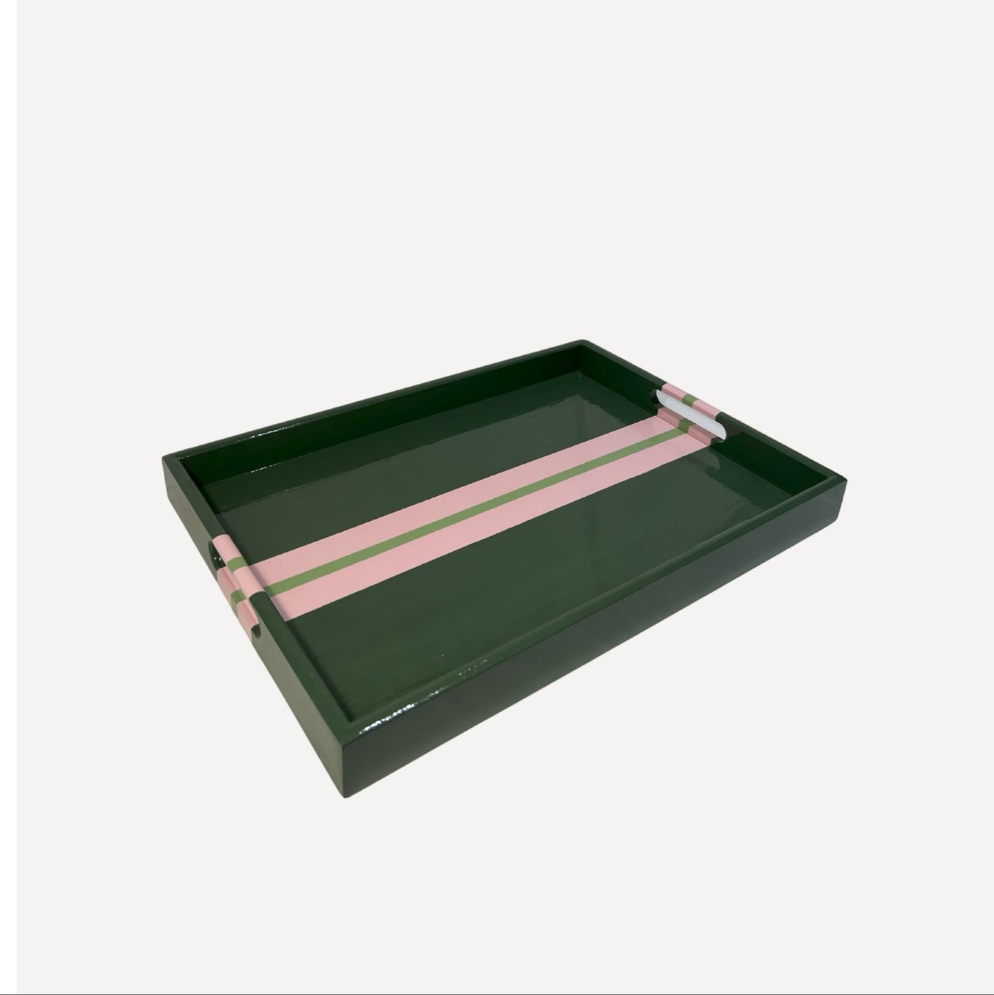 Green Coffee Table Tray with Pink Stripe