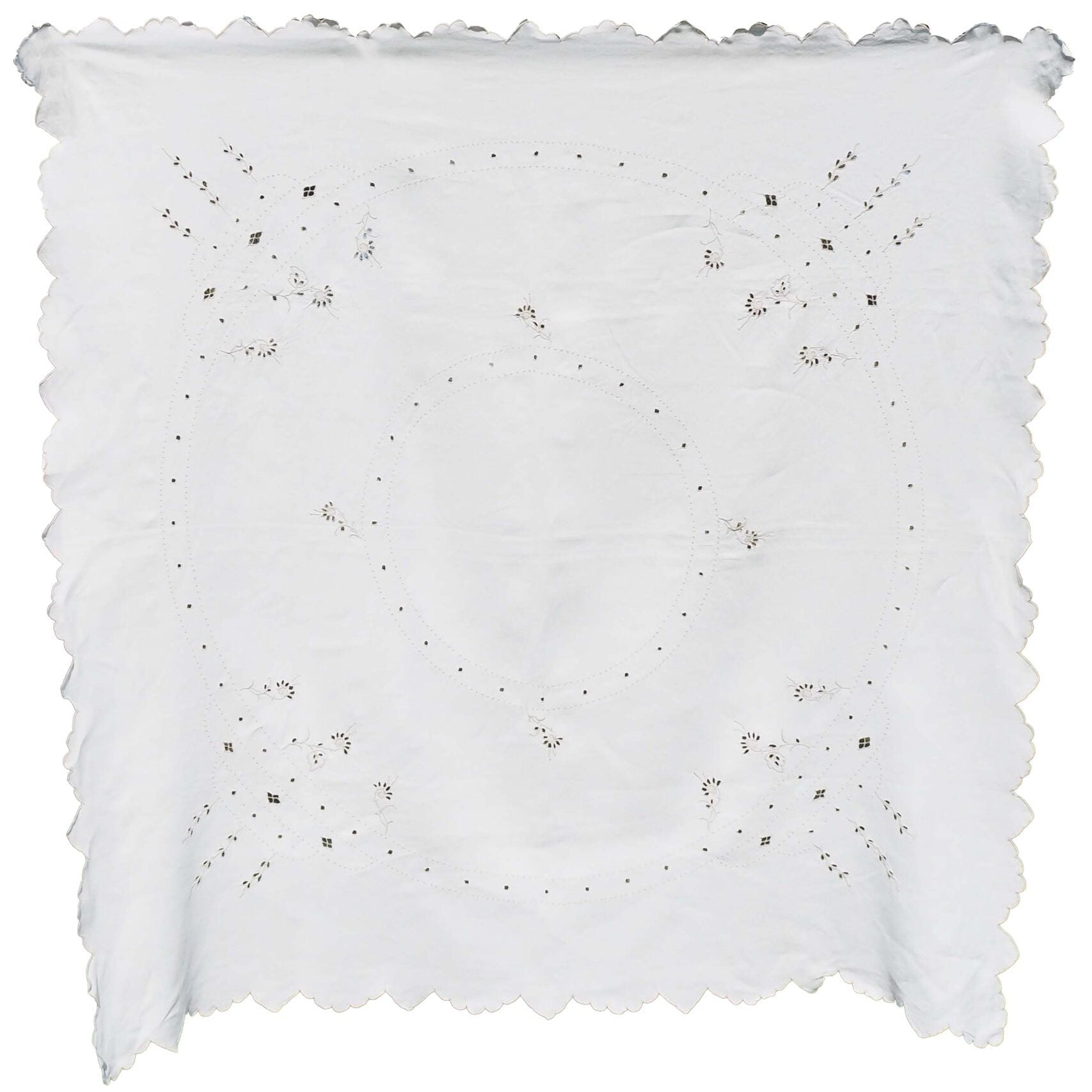 Vintage Linen Broderie Anglaise Tablecloth