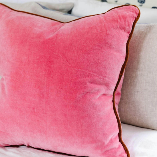 Charliss Velvet Pillow - Light Pink + Rust