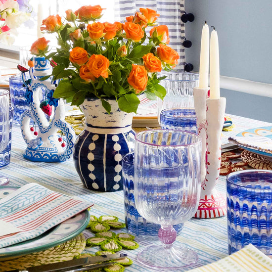 Double Layer Dot Stripe Vase Indigo