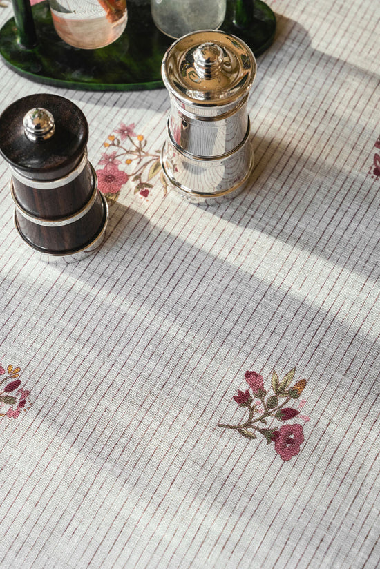 Scarlet Flax & Field Posy Pinstripe Printed Tablecloth