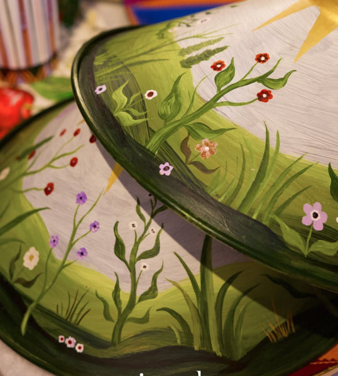 Set of 2 Hand Painted Metal Light Pendents