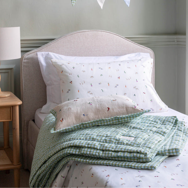 Quilted Single Bedspread - Greenhouse Gingham