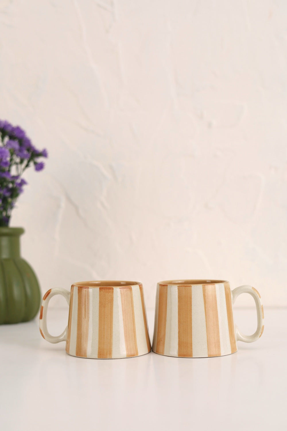 Ceramic Brown Stripe Coffee Cup- 220ml (SET OF 4)