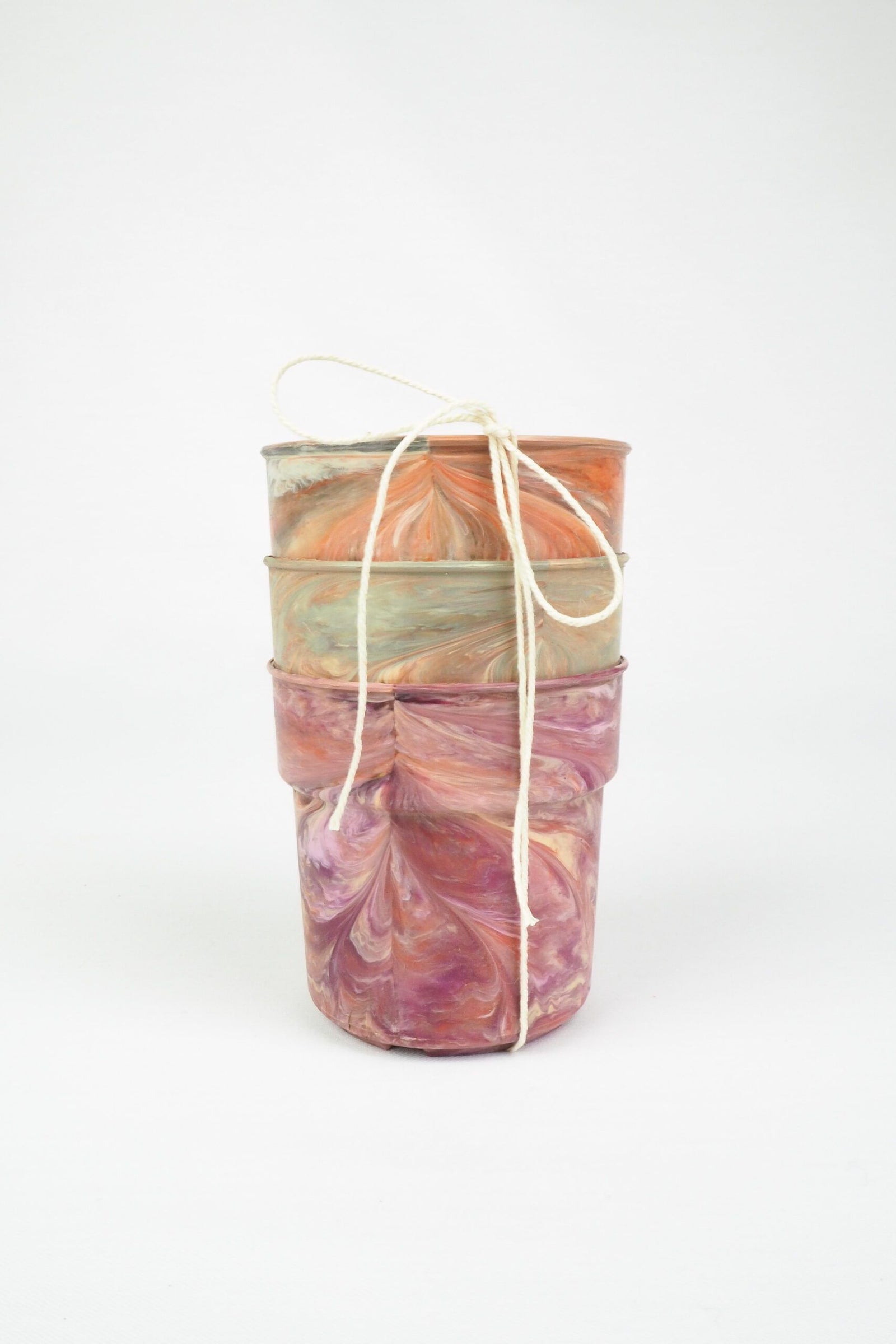 3 Vintage Marbled Plant Pots