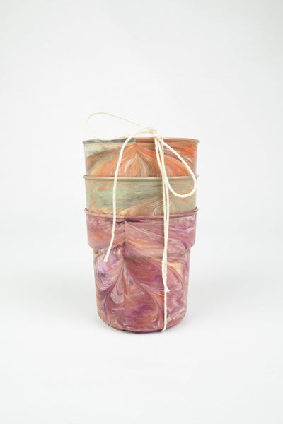 3 Vintage Marbled Plant Pots