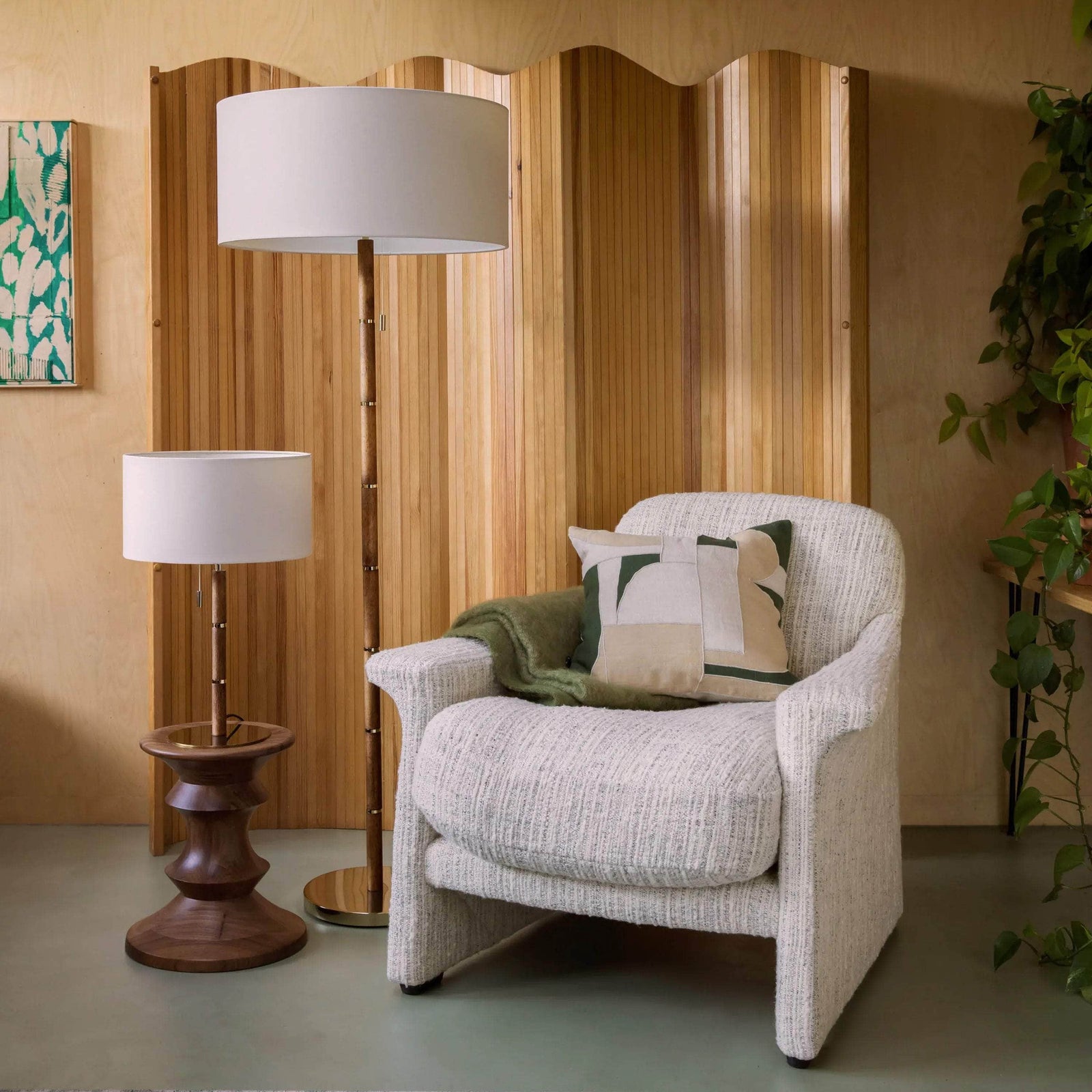 Wood & Brass Disk Floor Lamp