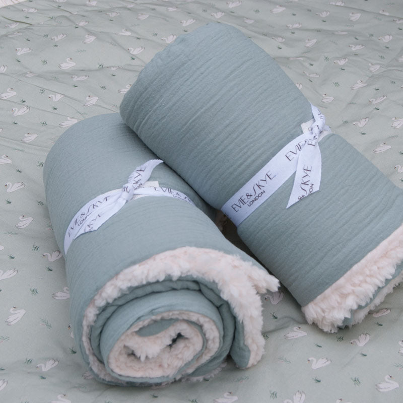 Organic Sherpa Muslin Baby Blanket - Sage