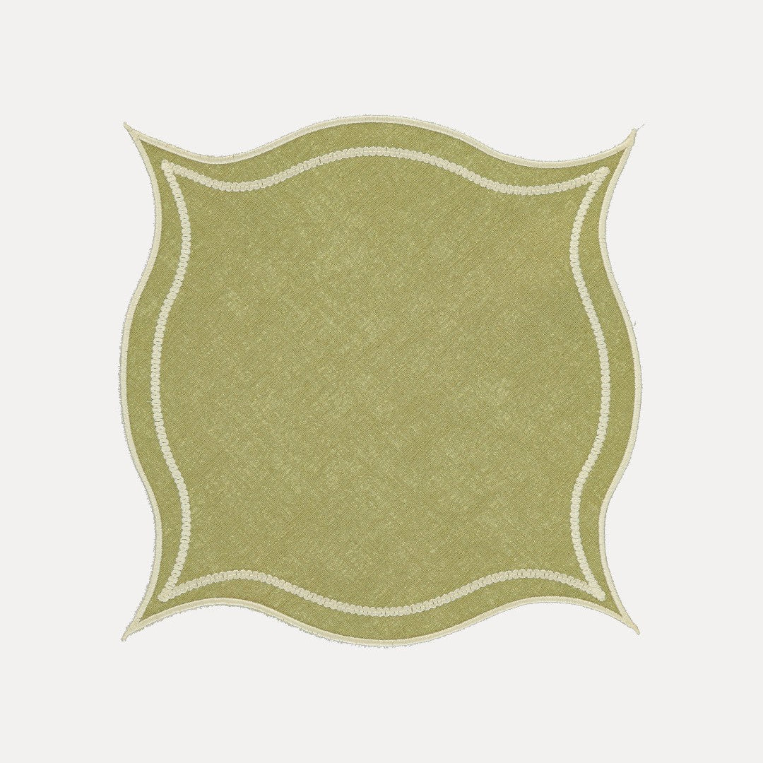 Leme Placemat, Green with Ecru/Off-White