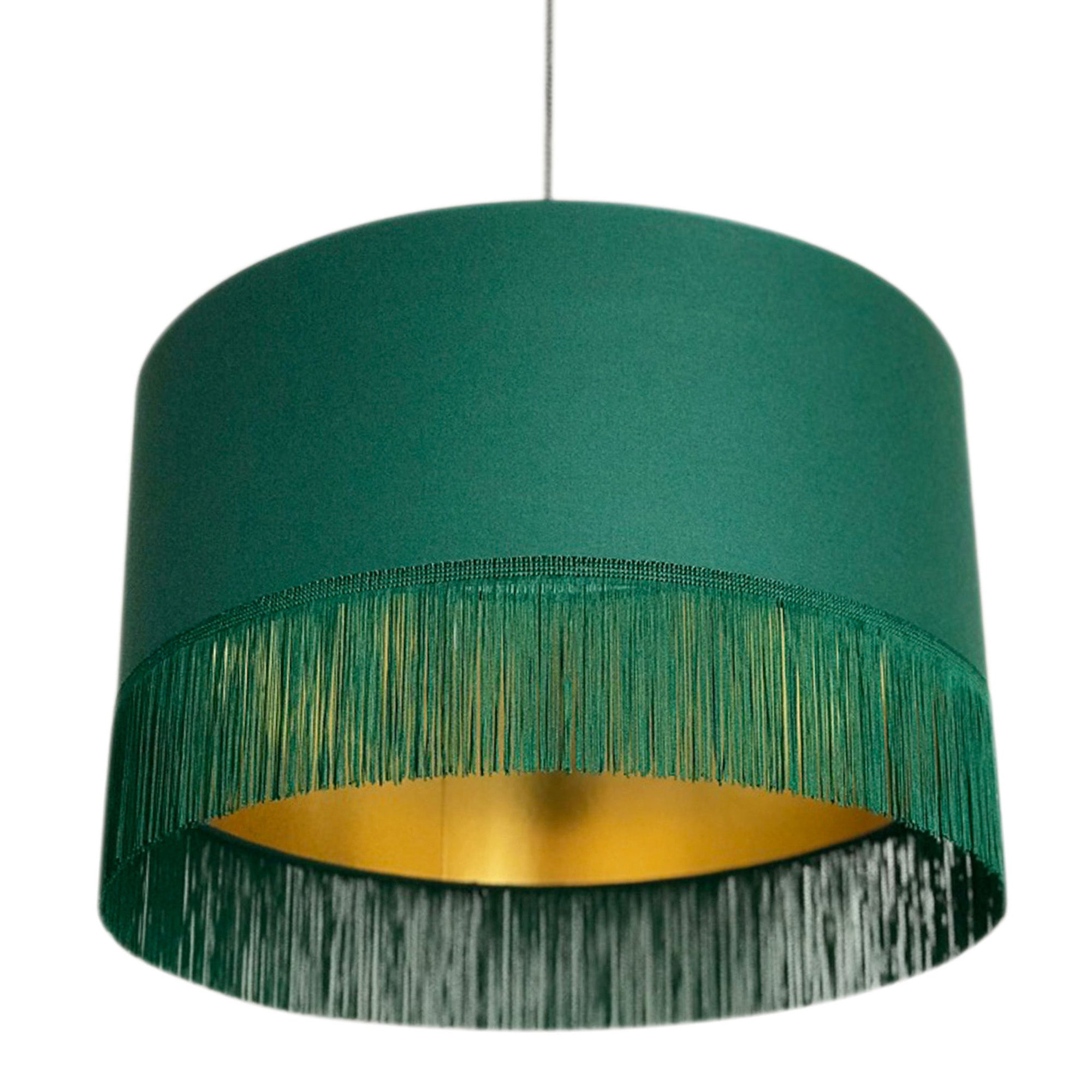 Hunter Green Lampshade with Gold Lining & Green Fringing