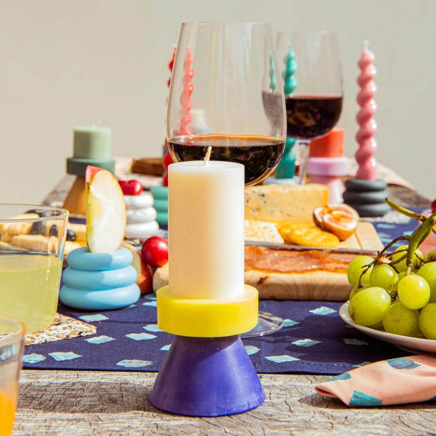 Stack Candle Tall - White / Yellow / Blue