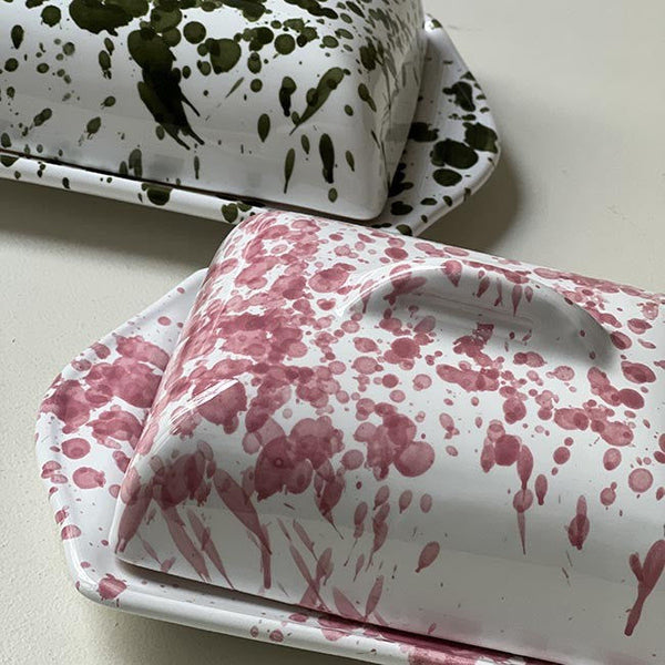 Large Butter Dish – Green Dots