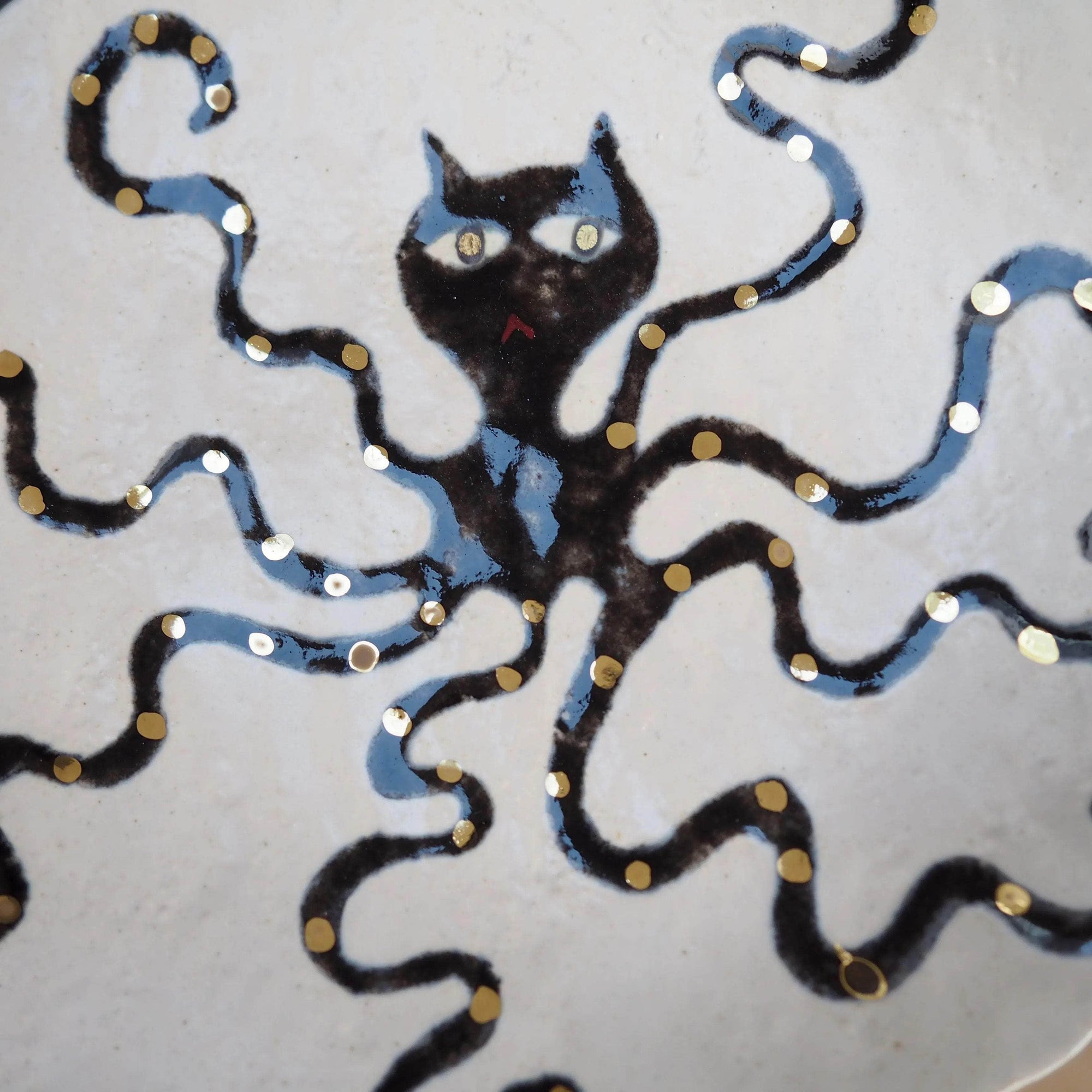 Handmade Octopus Illustrated Small Ceramic Plate With Gold Lustre