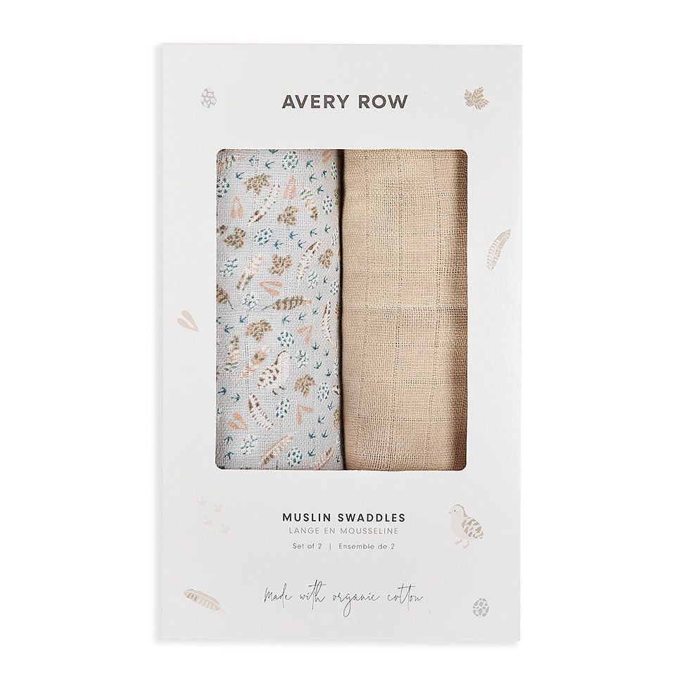 Organic Cotton Baby Muslin Swaddles, Set of 2 - Nature Trail / Natural