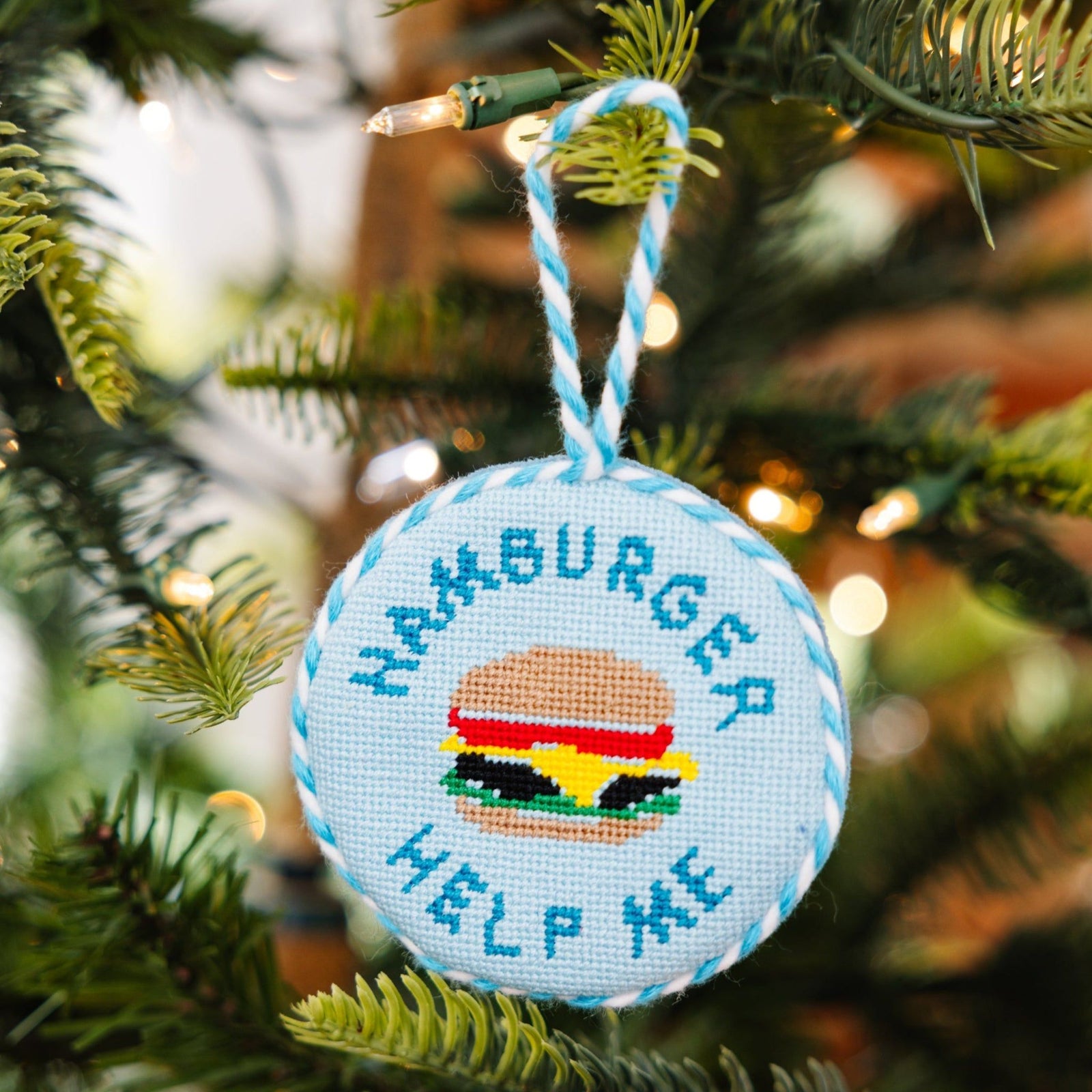 Needlepoint Ornament - Hamburger Help Me