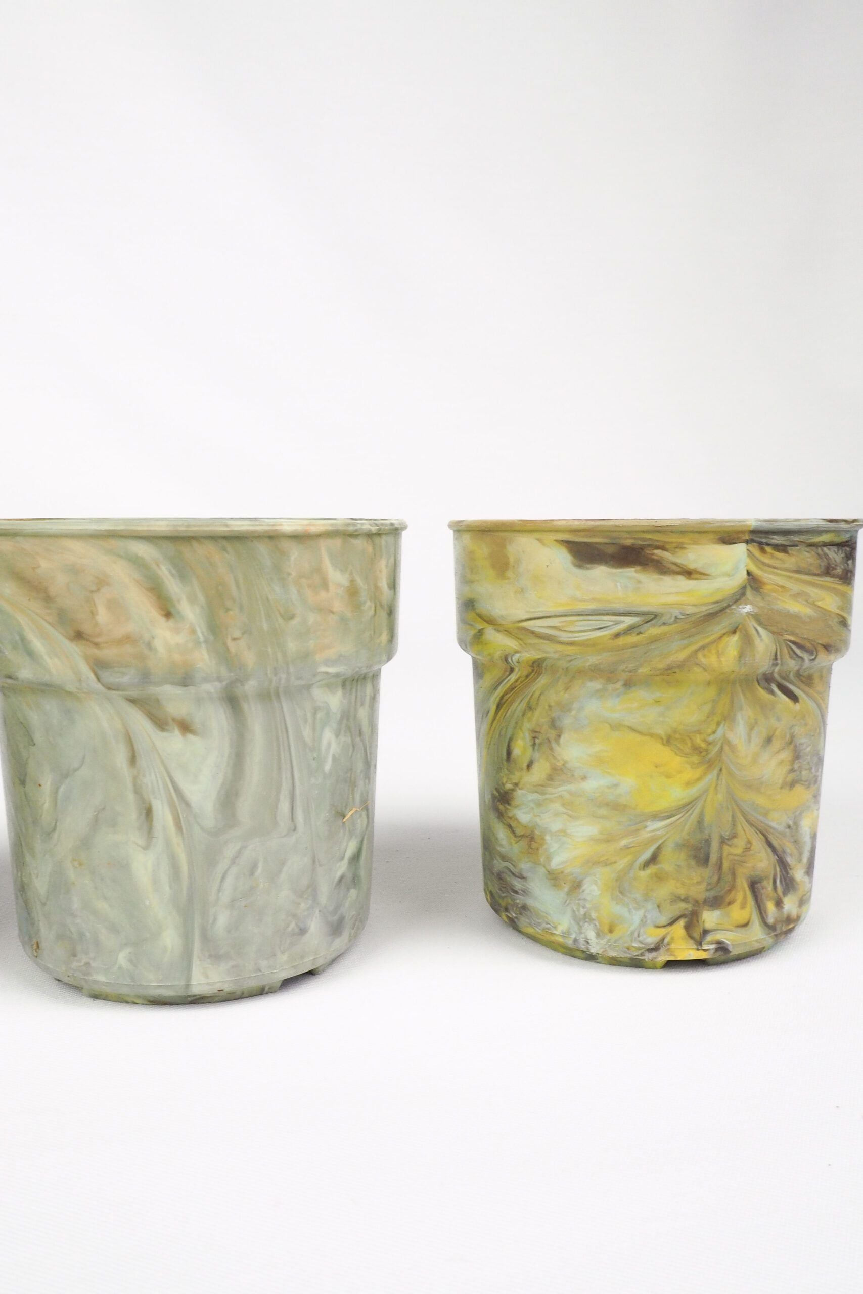 3 Vintage Marbled Plant Pots