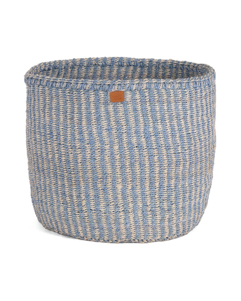 SEMA: Powder Blue and Natural Pinstripe Round Sisal Basket