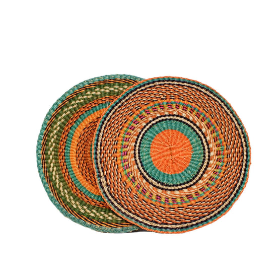 Colourful Placemats from Ghana - Complementary Set of 2 - Turquoise & Orange