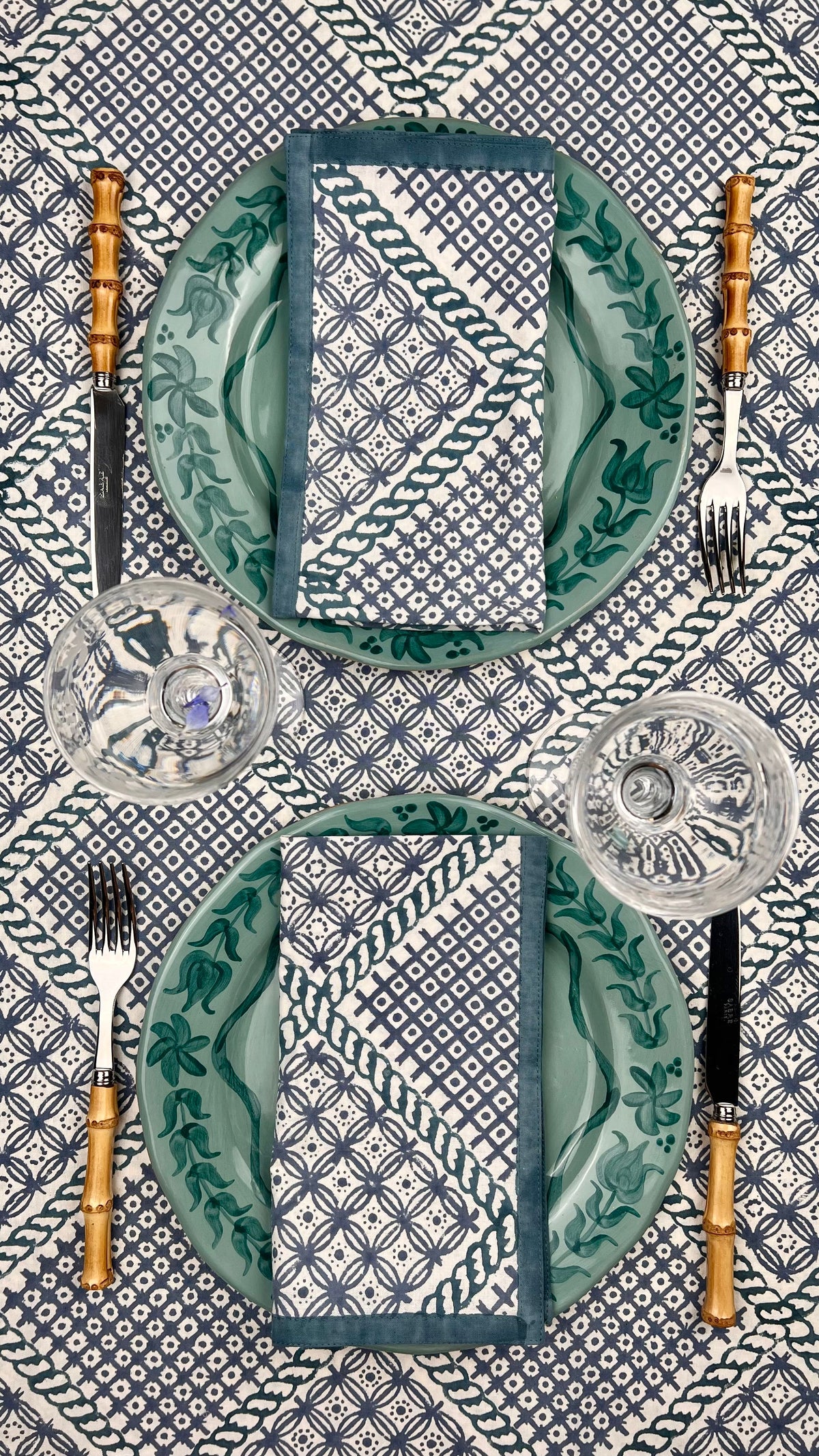 ’The Trellis’ Tablecloth - Teal & Blue