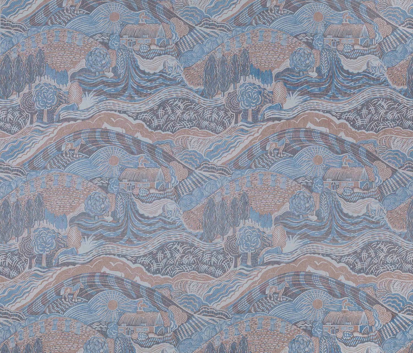The Plough Wallpaper in Blue and Grey