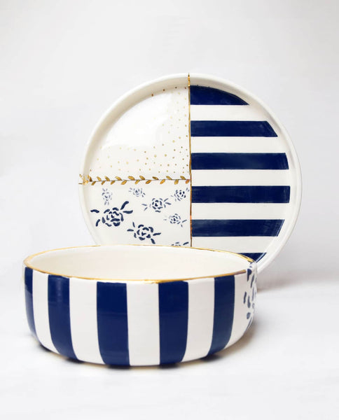 Royal Blue stripe salad bowl