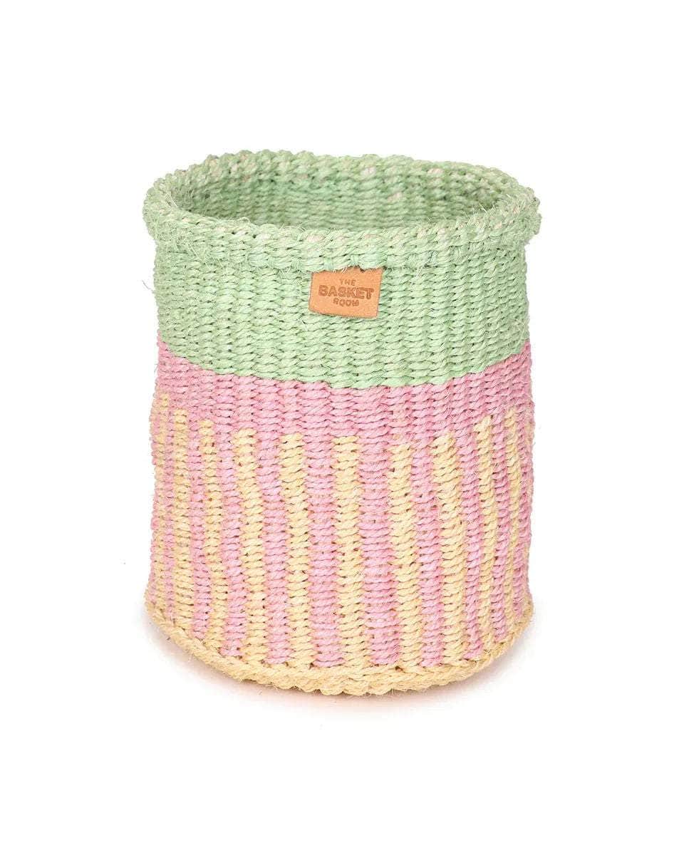 HOJA: Pink, Yellow & Green Stripe Woven Storage Basket