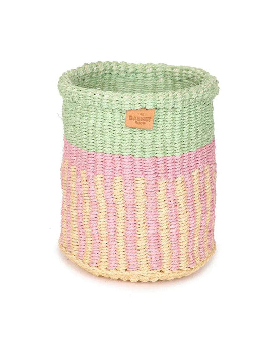 HOJA: Pink, Yellow & Green Stripe Woven Storage Basket
