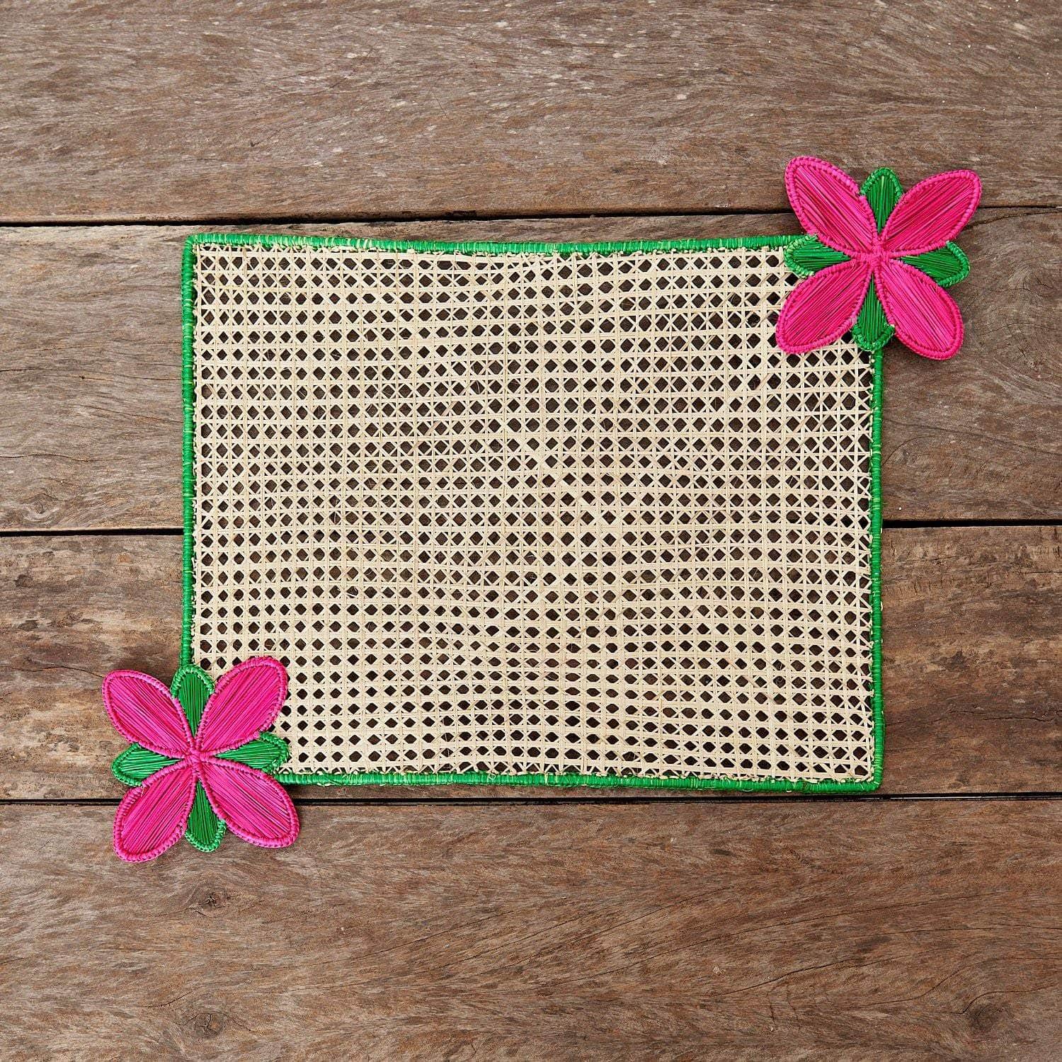 Pink Flowers Rectangular Iraca Placemat