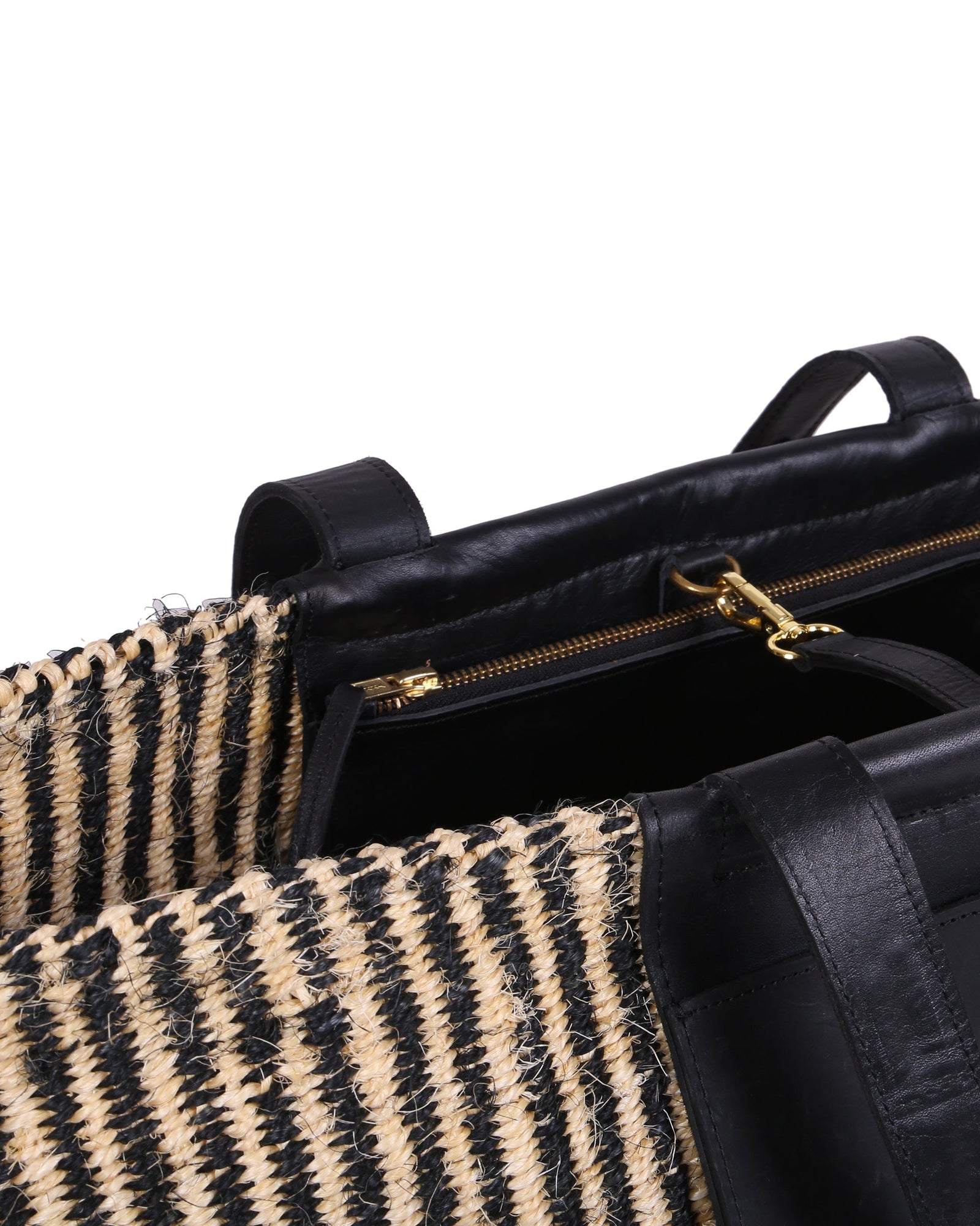 MSTARI: Black Pinstripe Woven Weekend Bag