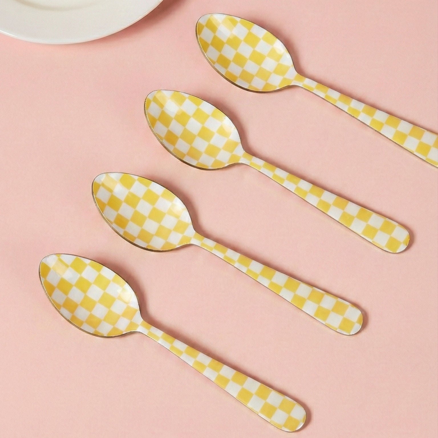 Yellow Enamel Spoon Set – (Set of 4) , 5.4 x 1 Inches