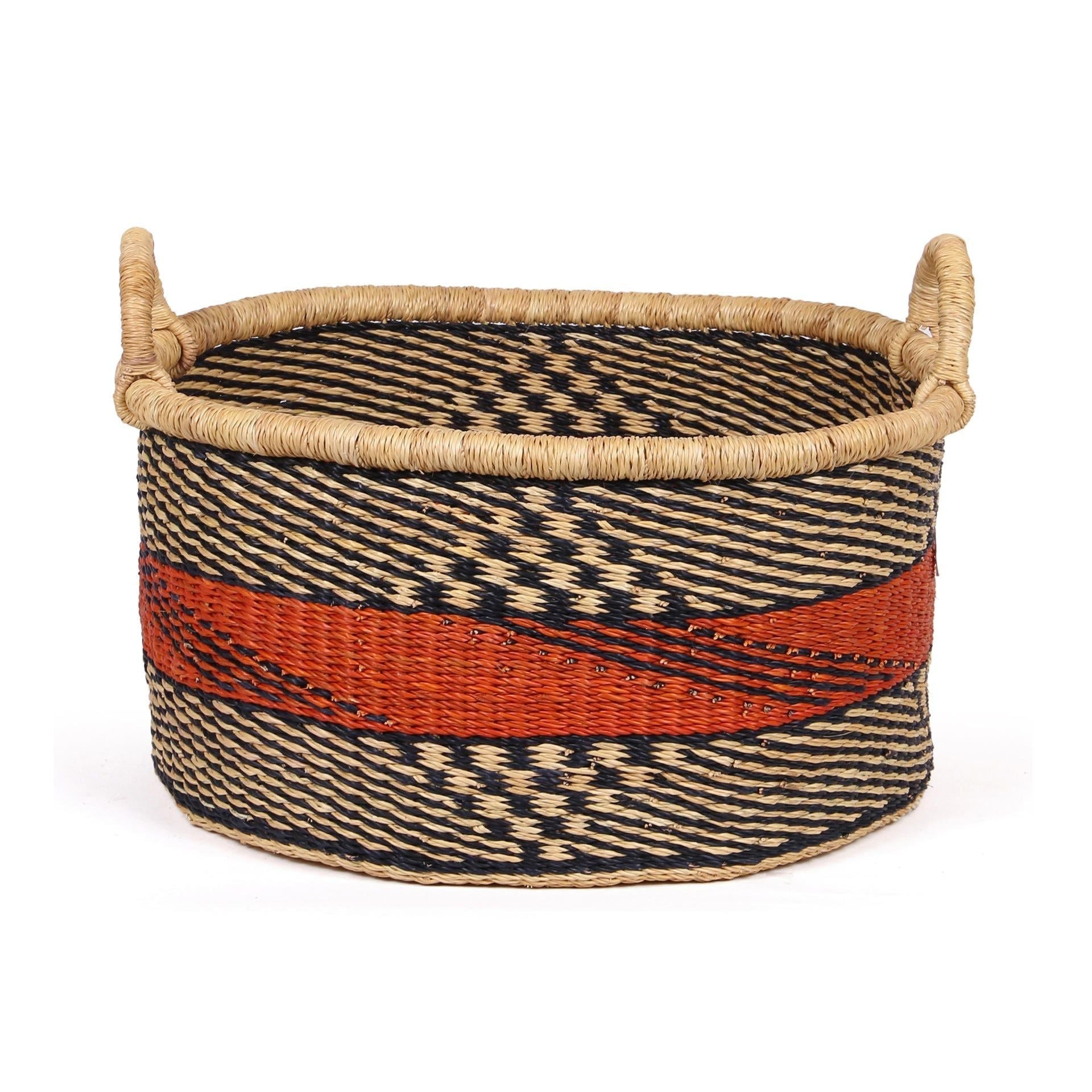 OESE: Small Black and Burnt Orange Floor Storage Basket with Handles